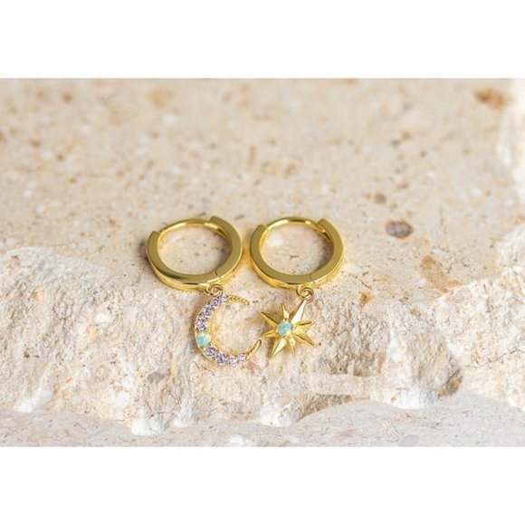 Opal Stud Earrings North Star gold studs dainty opal earrings October Birthstone - Picture 10 of 11